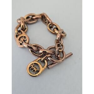 Michael Kors Chain Link Signature Bracelet Toggle Clasp 9" MK Dangle Lock